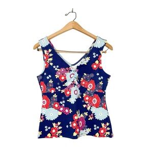 ModCloth Women’s Mod Retro Colorful‎ Floral Print Sleeveless Top Large L
